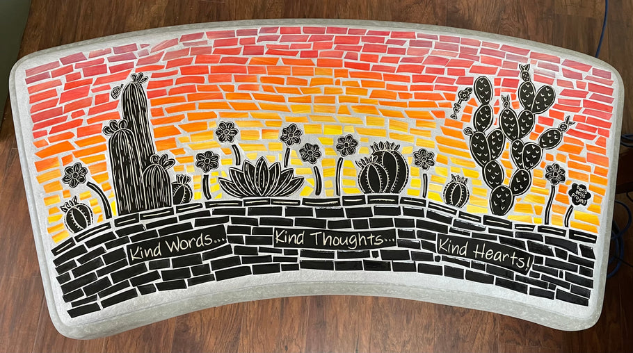 I made another mosaic bench for Ben's Bells!