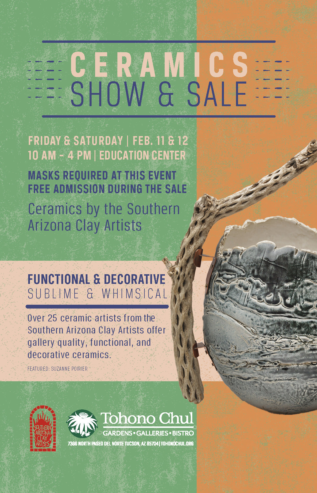 SACA Ceramics Show & Sale at Tohono Chul  ~ February 11 & 12