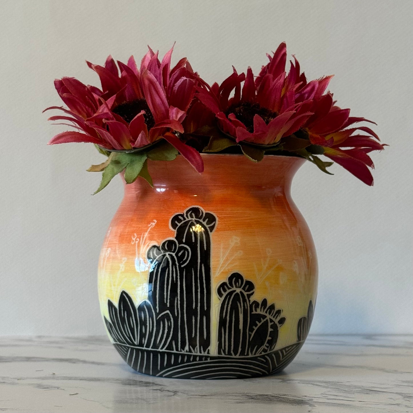 Sunset Cactus Vase, Black