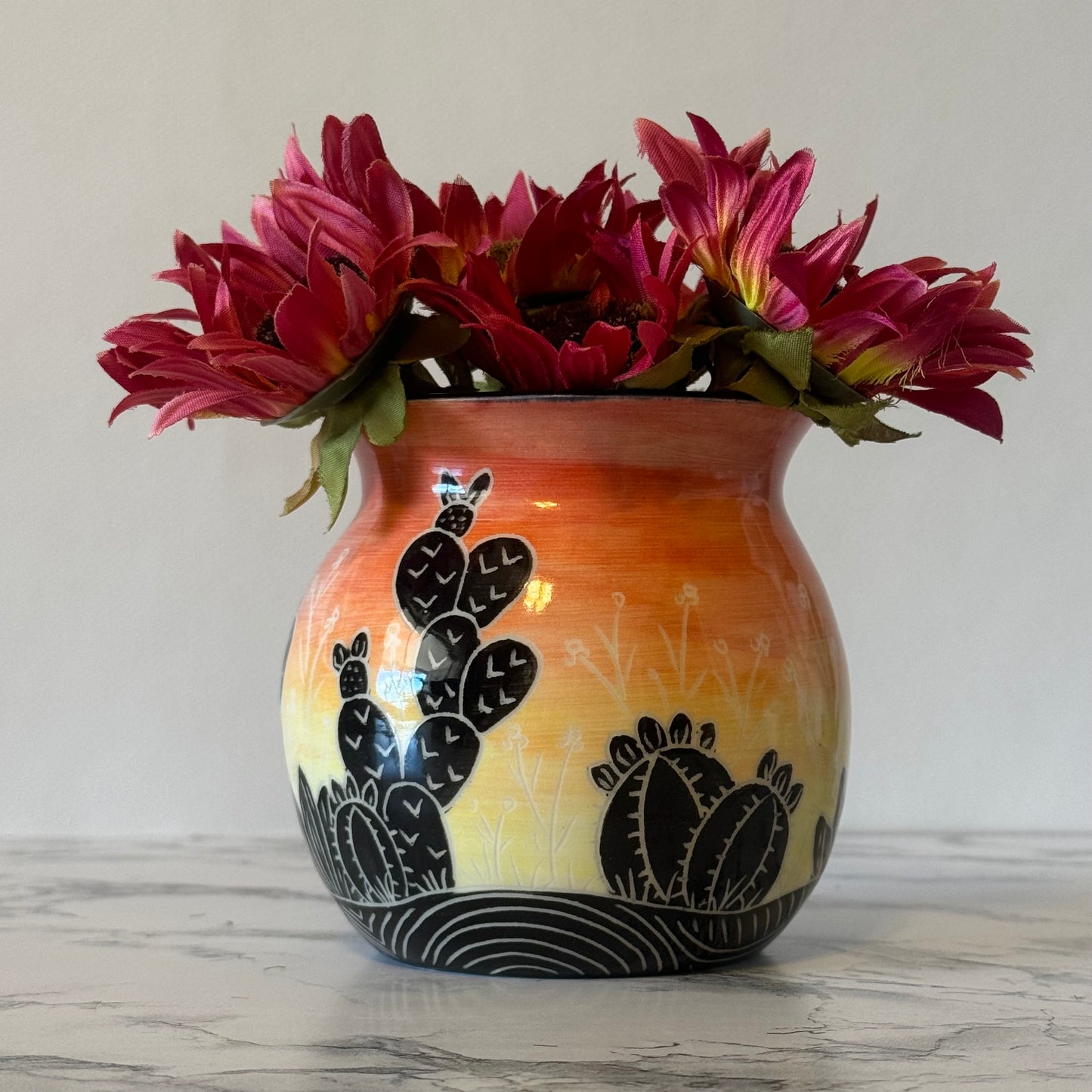 Sunset Cactus Vase, Black