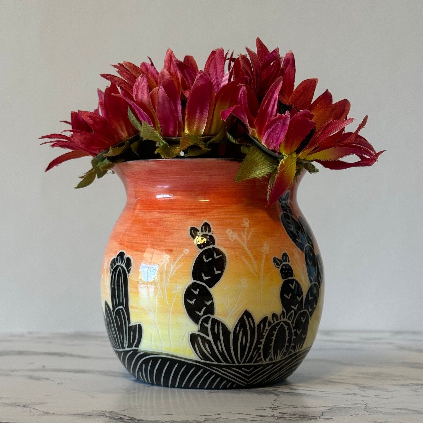 Sunset Cactus Vase, Black