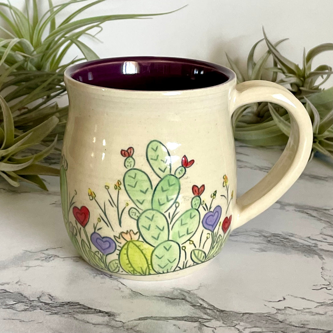 Hearts and Cactus Mug, Plum